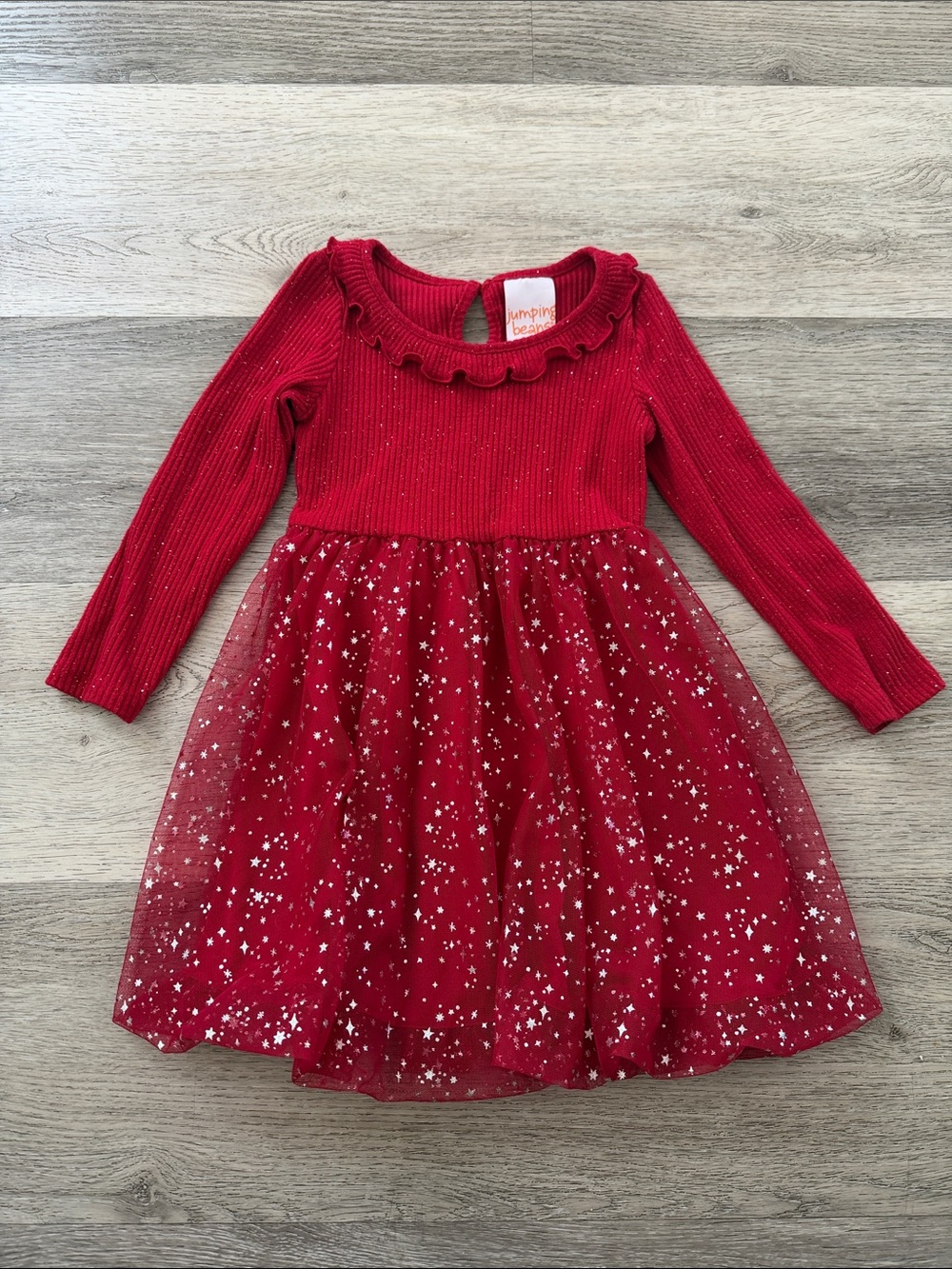 jumping beans Red Long-Sleeve Sparkle Star Tulle Dress